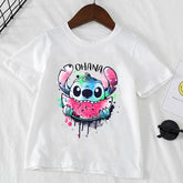 Cute Disney Stitch Print Kids T-shirts Summer White Short Sleeve Boys-TB00960-Veeddydropshipping